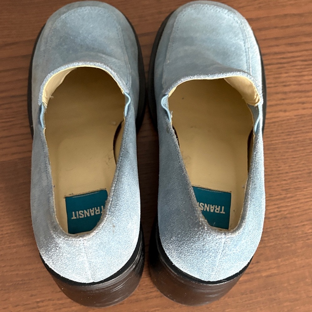 TRANSIT - Women's Blue Suede Chunky Heeled Loafers - Picture 8 of 11